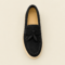 Black Tassel Loafer on Cream Background thriftedloop